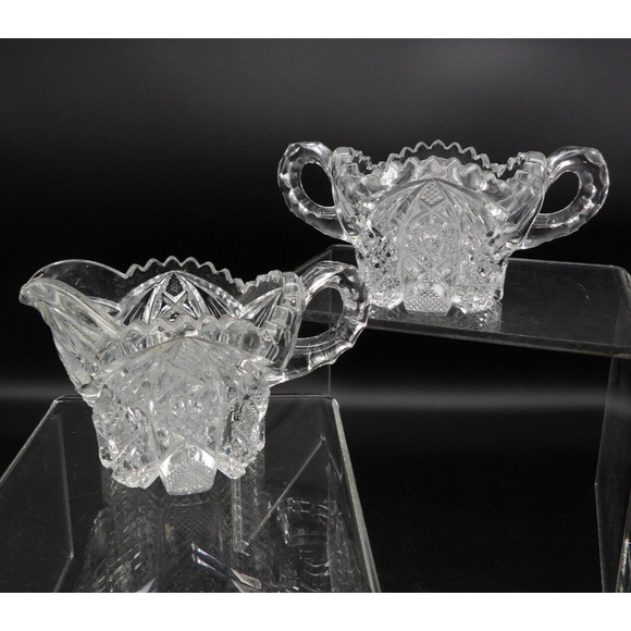 Imperial Glass 526 Clear Pressed Creamer & Sugar Set Vintage Elegant Glass - Picture 1 of 11
